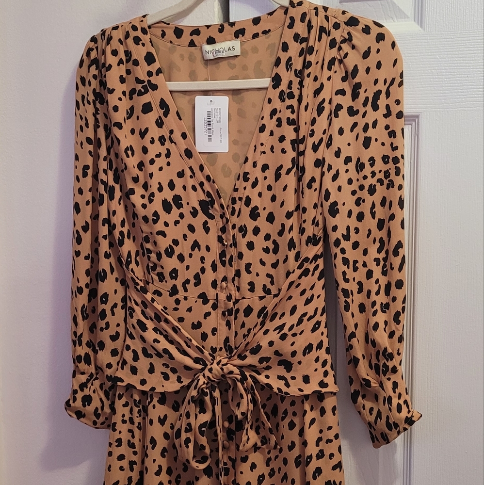 Nwt Nicholas Tie-Front Leopard-Print Silk-Crepe M… - image 5
